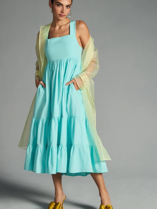 Anthropologie Dresses & Skirts - Anthropologie XXS Aqua Open Back Tiered Midi Dress Smocked Pockets